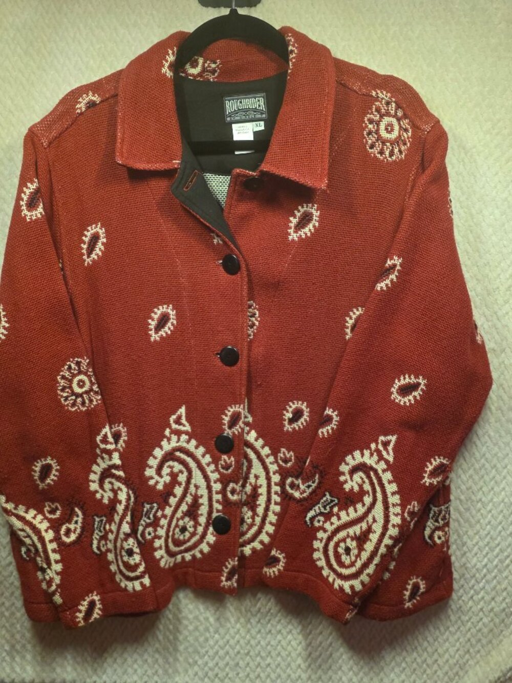Vintage Roughrider Western Woven Tapestry Jacket Womens SZ XL Paisley Print